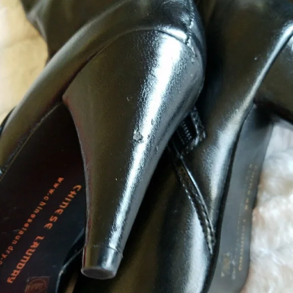 Chinese Laundry shiny black thigh high boots side zip 8M - Picture 3 of 8